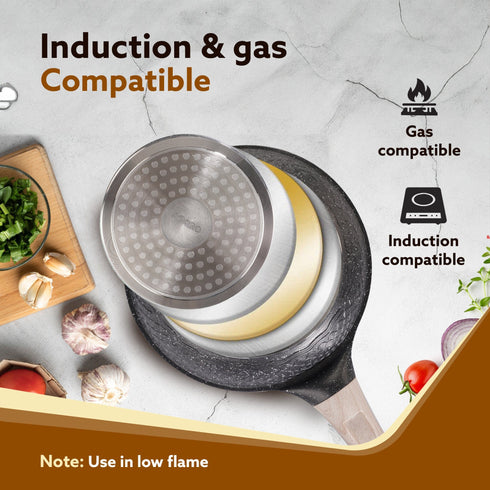 Imperial Granite Non Stick Fry Pan , 1.1L / 20cm, Cast Aluminium Body, Omlette Egg Pan, Fish Fry Pan, Gas & Induction Compatible, Dark Grey